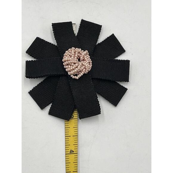 Chanel Authenticated COA Round Black Ribbon Pink Seed Bead Accent Rare Brooch - Picture 11 of 12